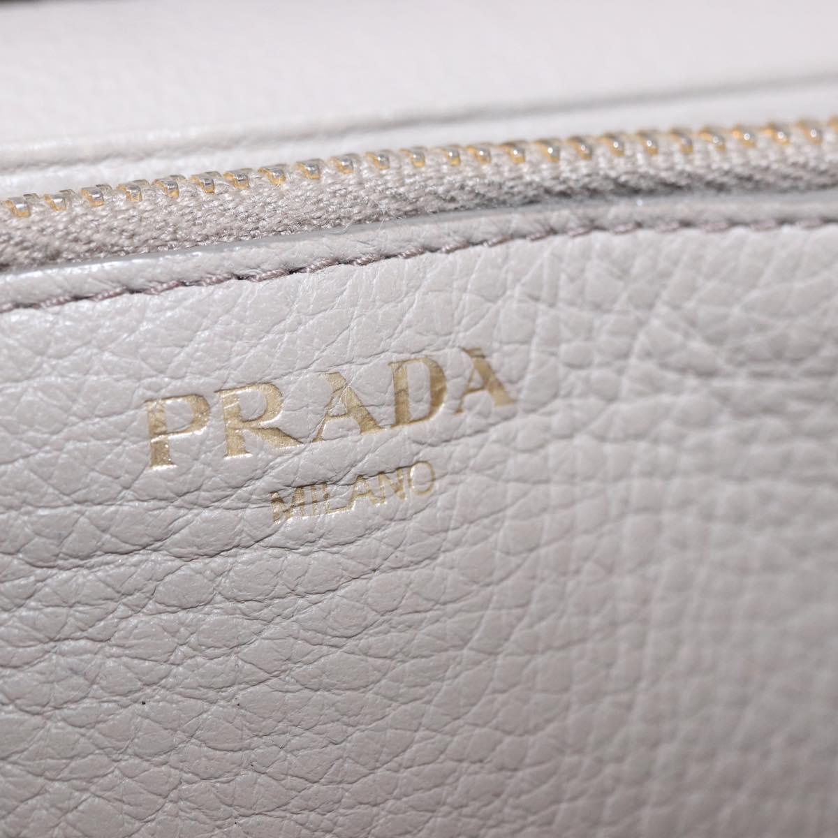 PRADA Chain Shoulder Long Wallet Vittero Dino Leather Gray Gold Auth 198791A
