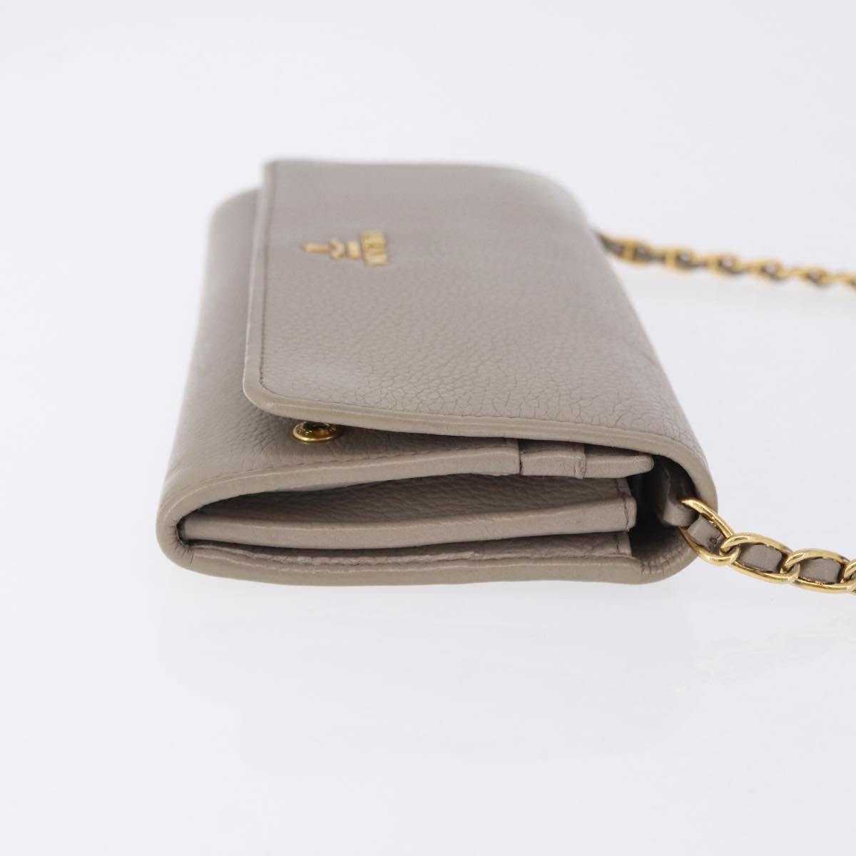 PRADA Chain Shoulder Long Wallet Vittero Dino Leather Gray Gold Auth 198791A