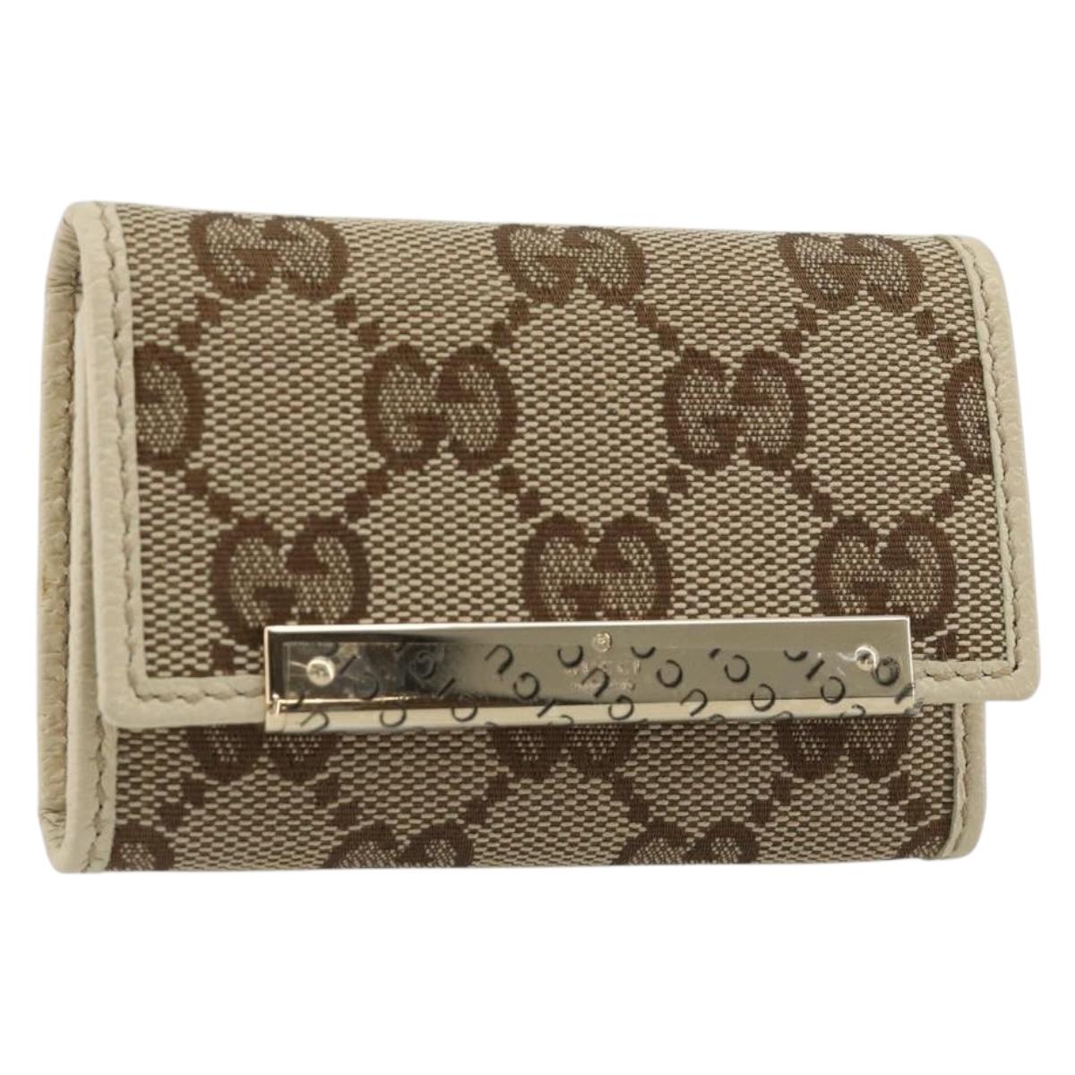 GUCCI GG Canvas Key Case Beige Gold 127048 1147 Auth 198792A