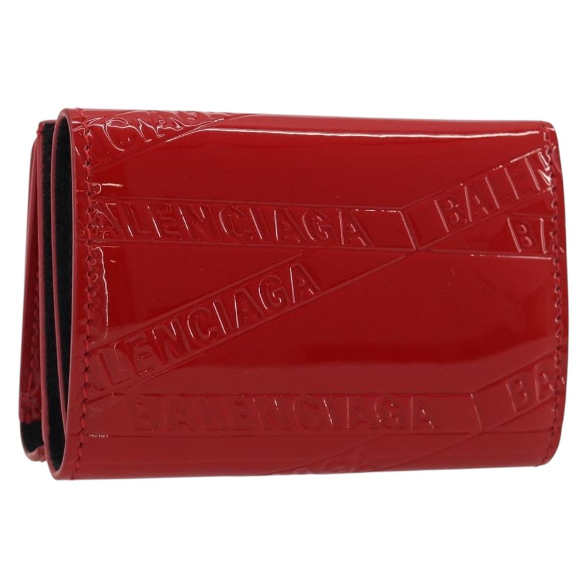 BALENCIAGA Compact Wallet Patent Leather Red Silver 558208 Auth 198793M