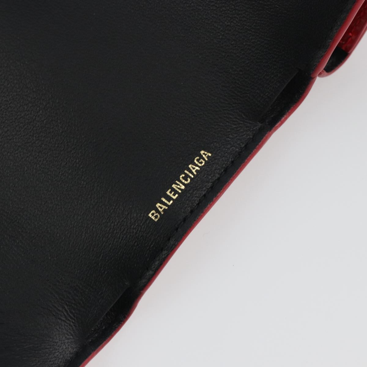BALENCIAGA Compact Wallet Patent Leather Red Silver 558208 Auth 198793M