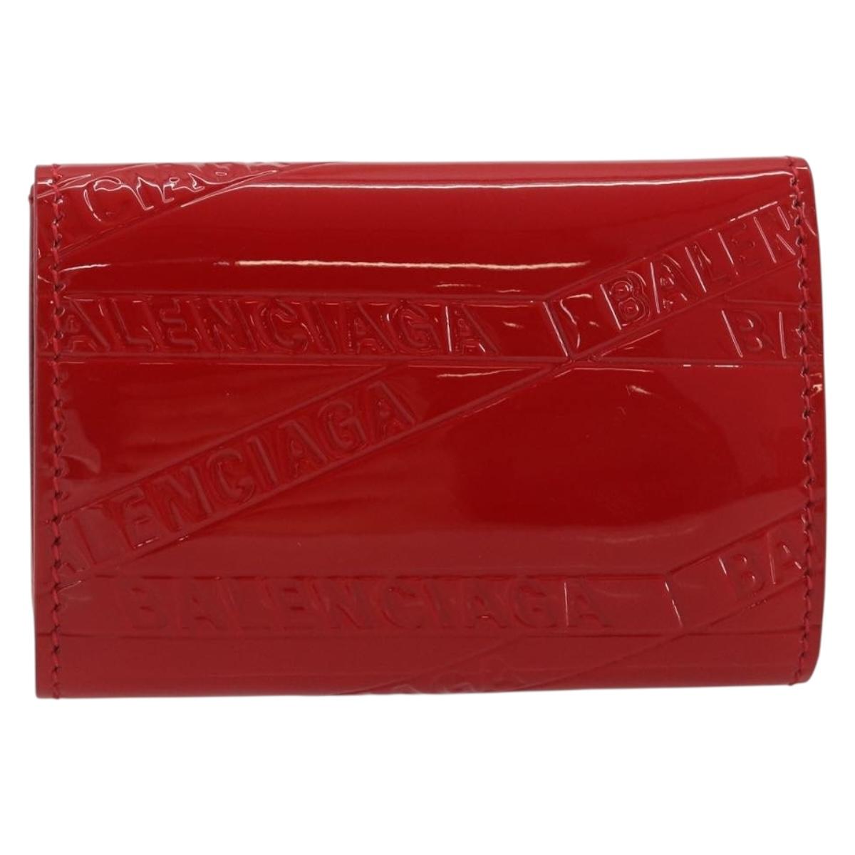 BALENCIAGA Compact Wallet Patent Leather Red Silver 558208 Auth 198793M