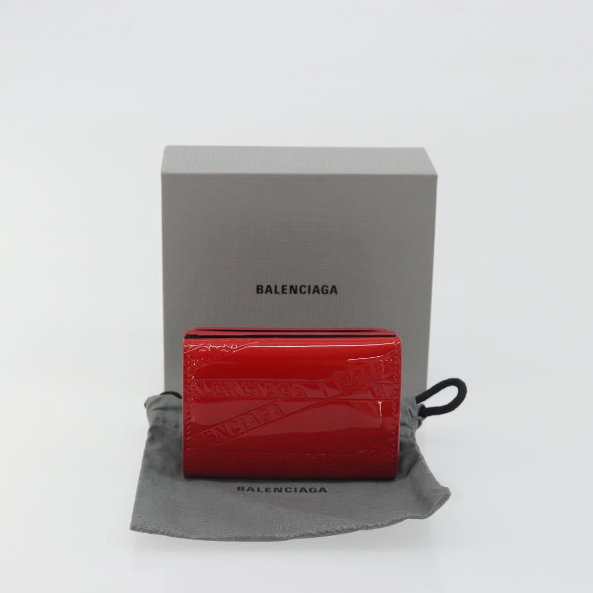 BALENCIAGA Compact Wallet Patent Leather Red Silver 558208 Auth 198793M