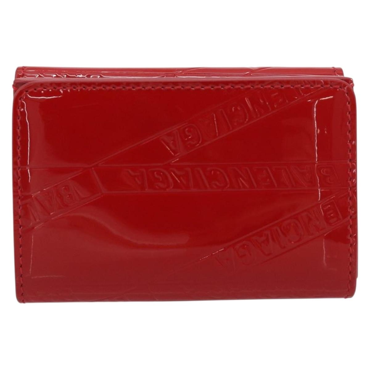 BALENCIAGA Compact Wallet Patent Leather Red Silver 558208 Auth 198793M