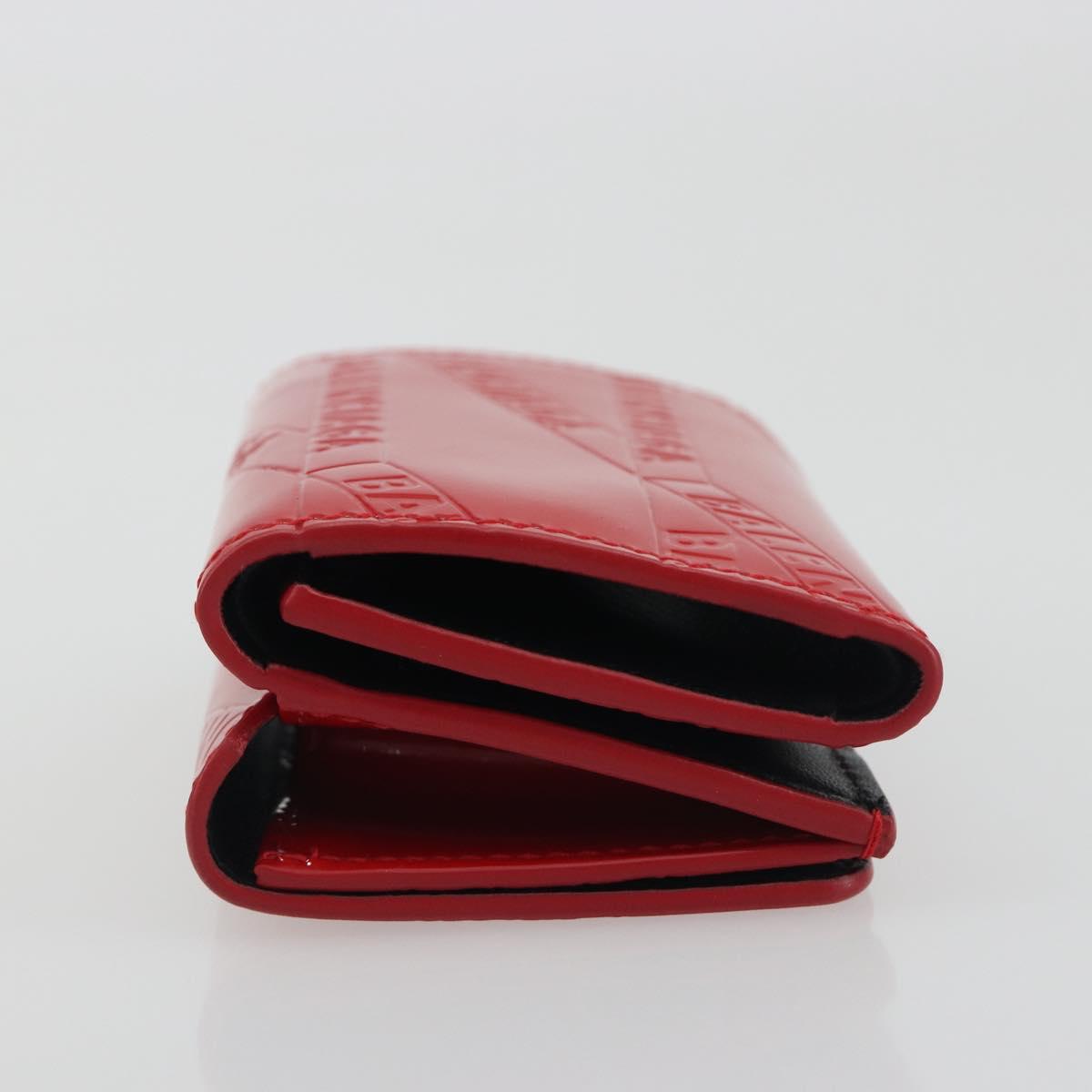 BALENCIAGA Compact Wallet Patent Leather Red Silver 558208 Auth 198793M