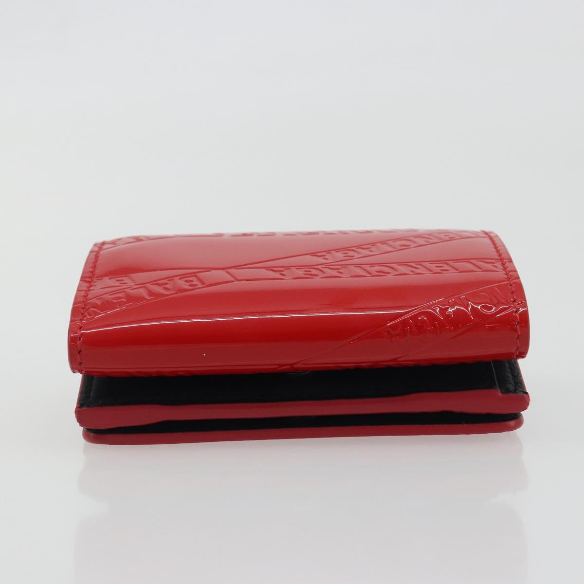 BALENCIAGA Compact Wallet Patent Leather Red Silver 558208 Auth 198793M