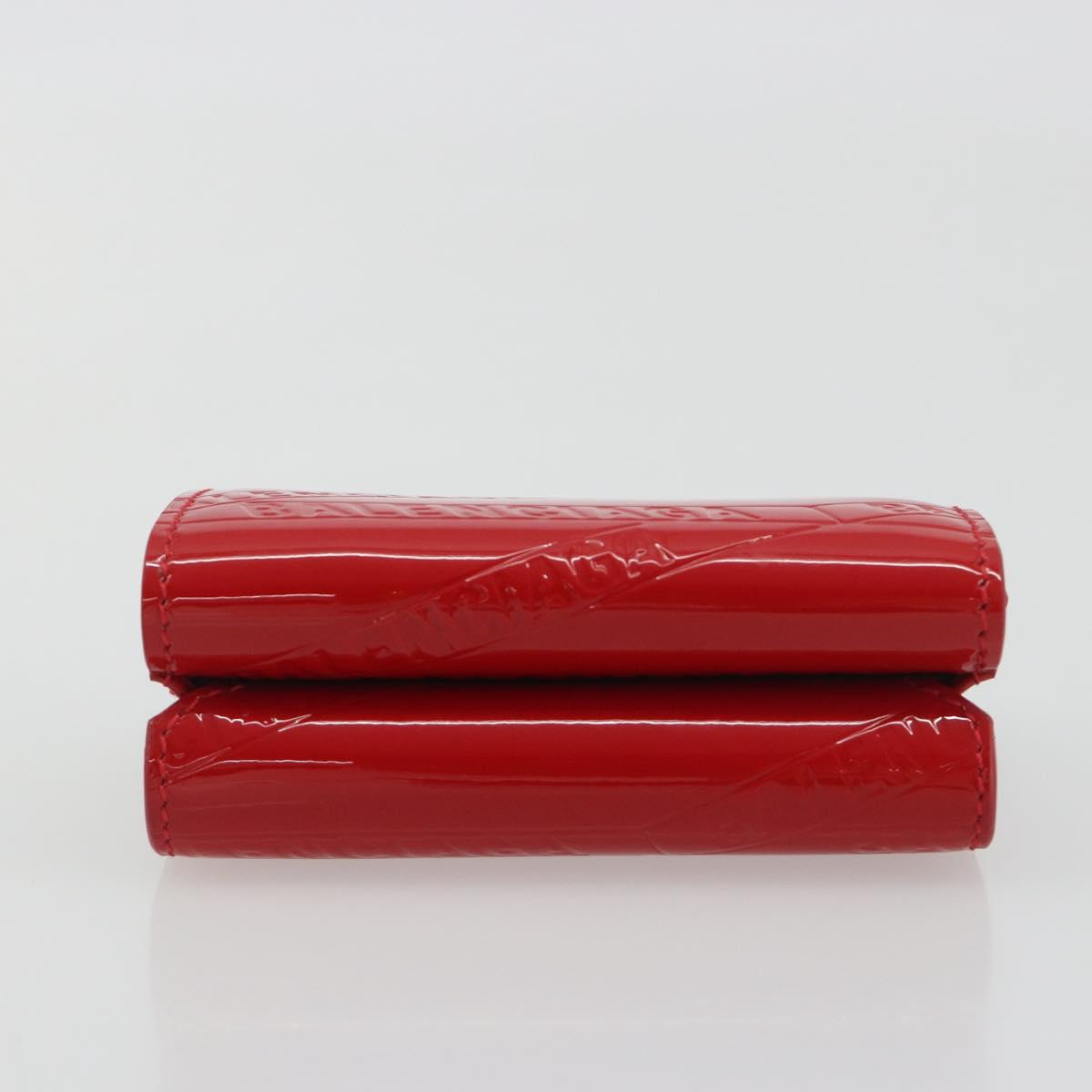 BALENCIAGA Compact Wallet Patent Leather Red Silver 558208 Auth 198793M
