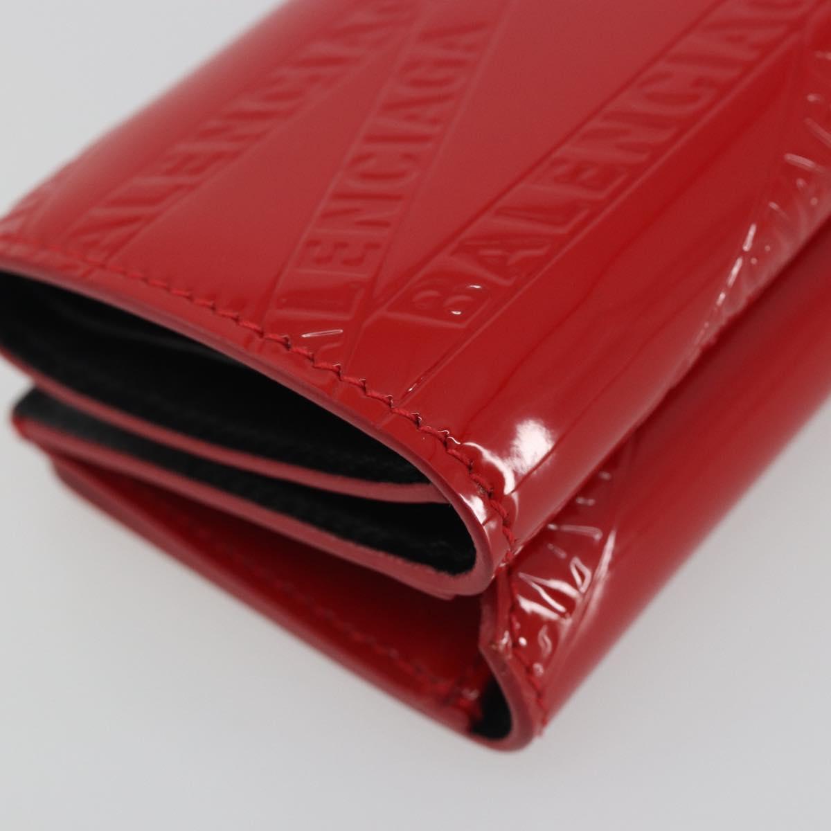 BALENCIAGA Compact Wallet Patent Leather Red Silver 558208 Auth 198793M