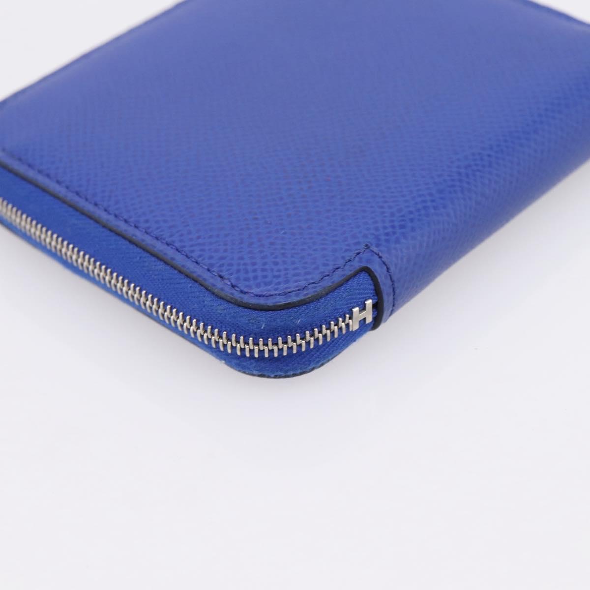 HERMES Azap Compact Silk In Wallet Leather Blue Silver Auth 198794V