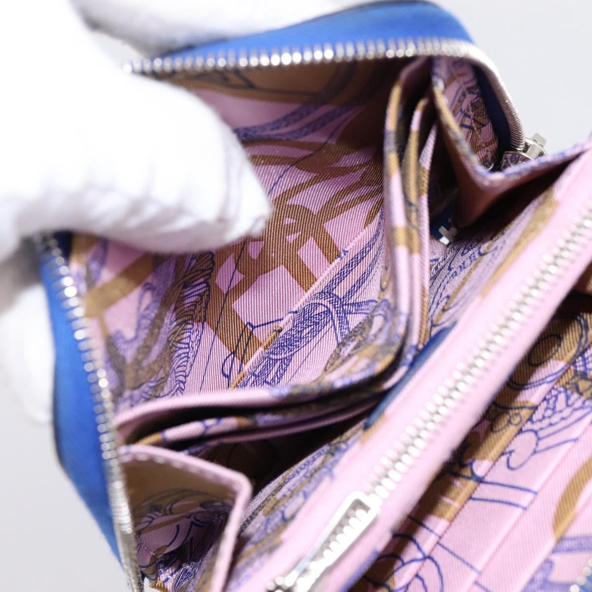 HERMES Azap Compact Silk In Wallet Leather Blue Silver Auth 198794V