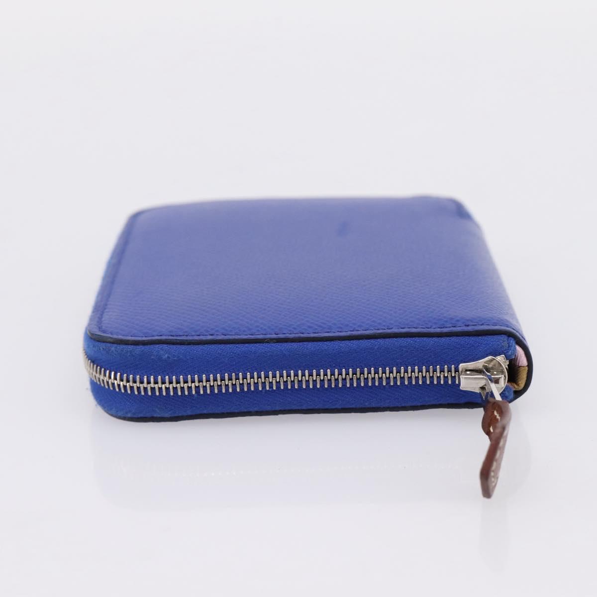 HERMES Azap Compact Silk In Wallet Leather Blue Silver Auth 198794V