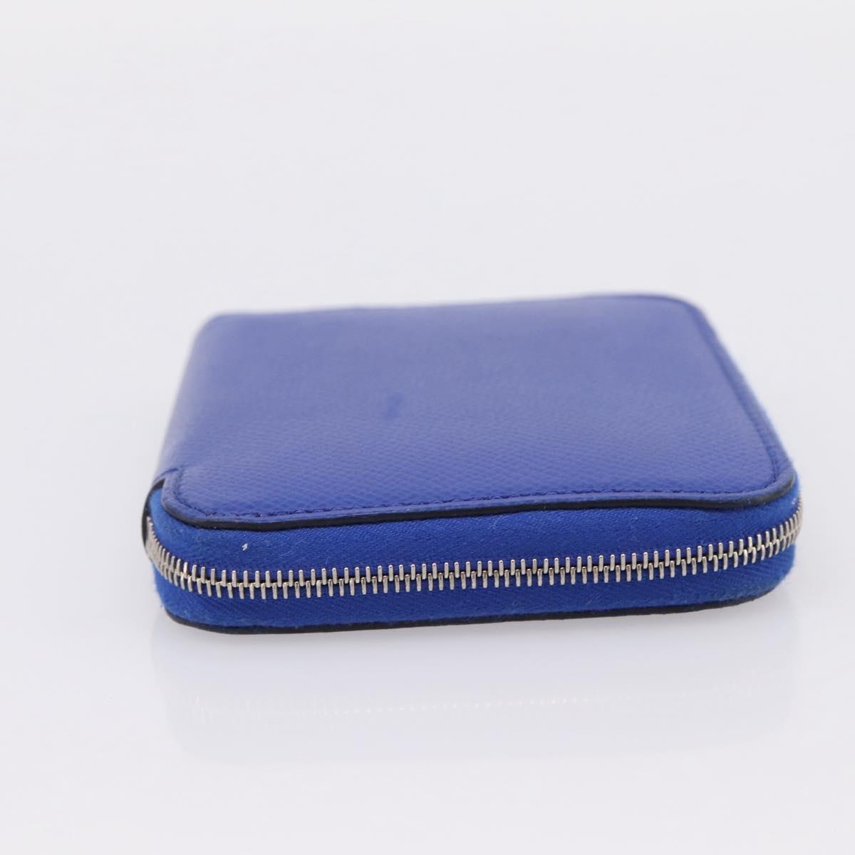 HERMES Azap Compact Silk In Wallet Leather Blue Silver Auth 198794V