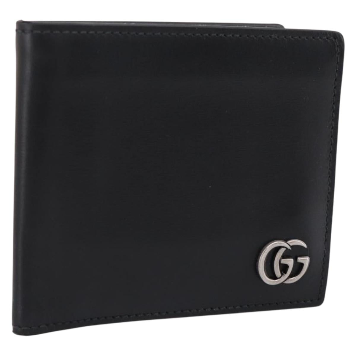 GUCCI GG Marmont Compact Wallet Leather Black Silver 428725 Auth 198795A