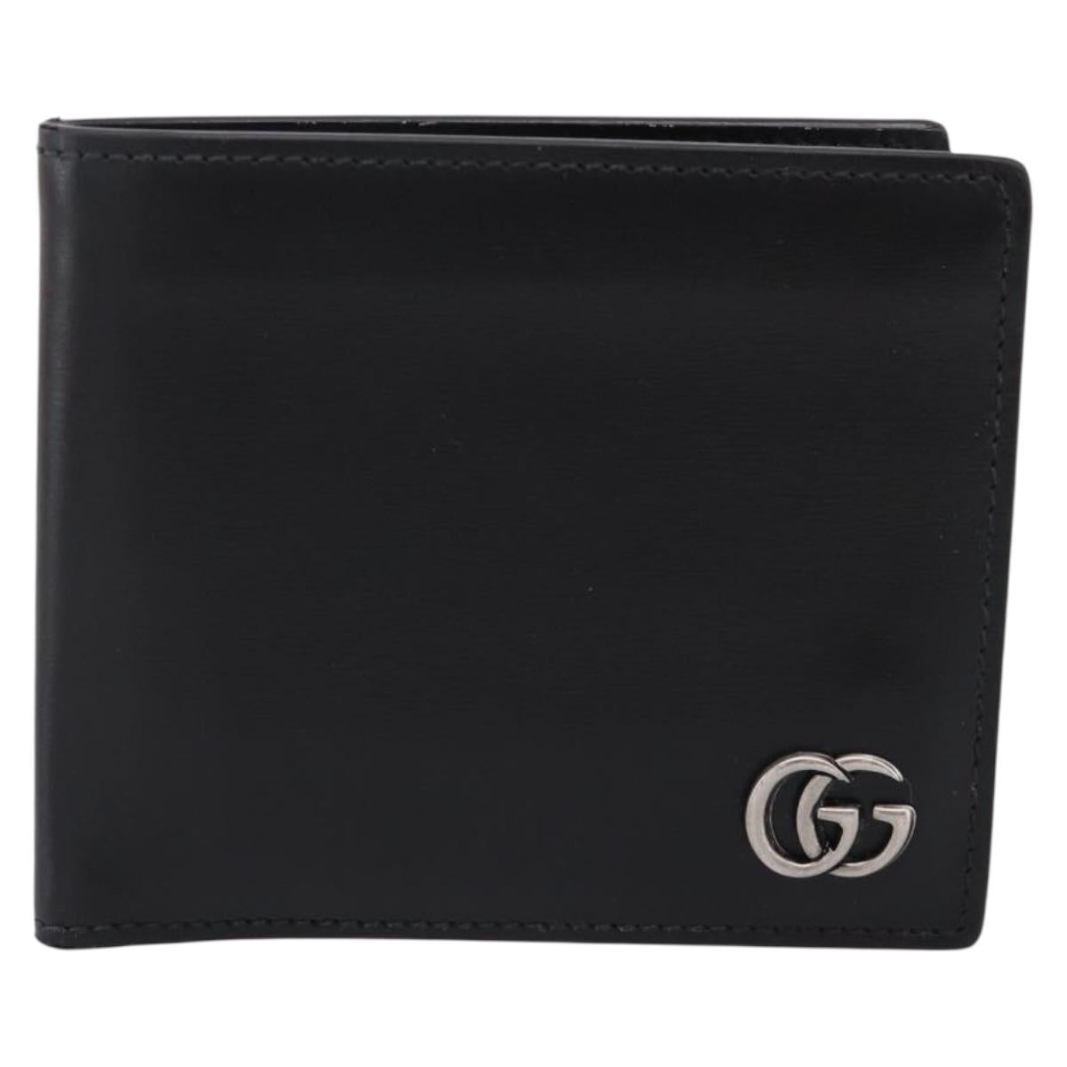 GUCCI GG Marmont Compact Wallet Leather Black Silver 428725 Auth 198795A