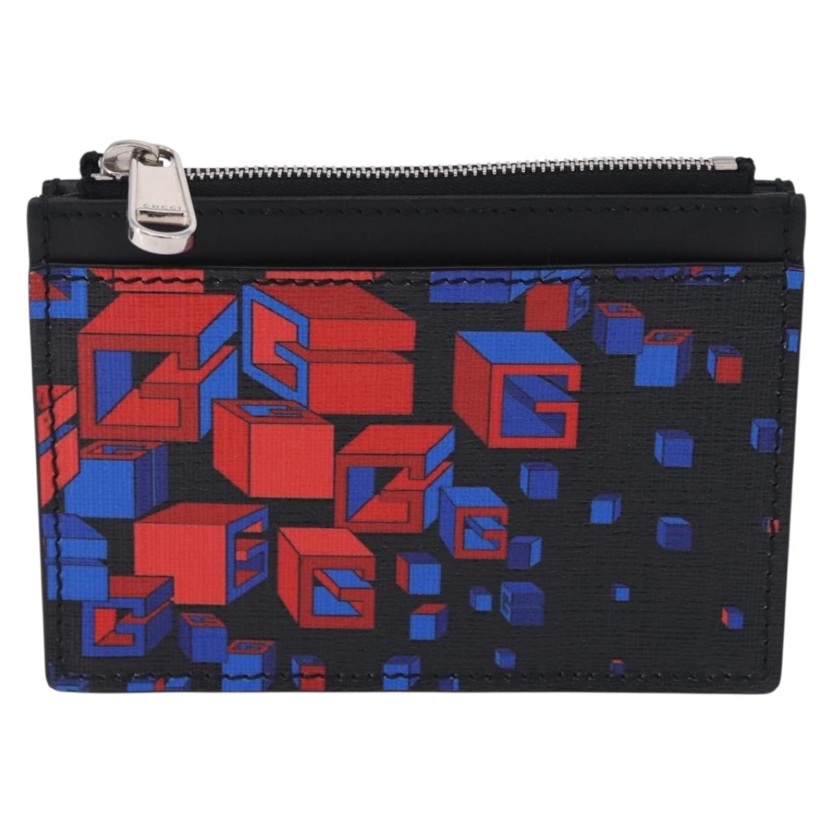 GUCCI Square G Space Coin Purse PVC Black Silver 628471 Auth 198796M