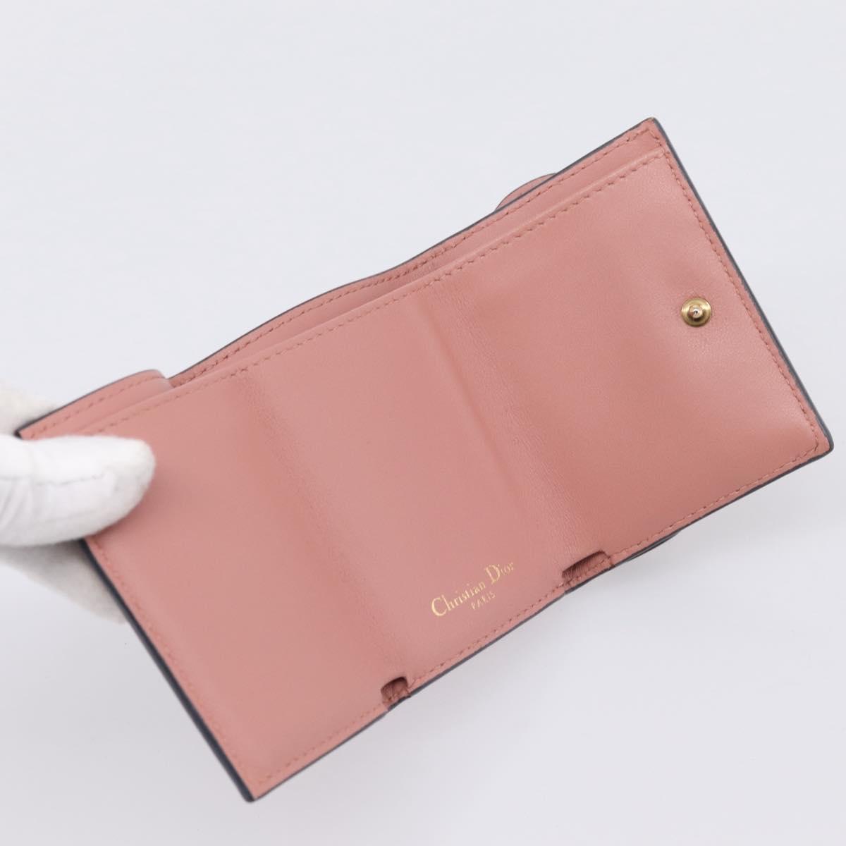 Christian Dior Saddle Compact Wallet Leather Pink Gold Auth 198797A