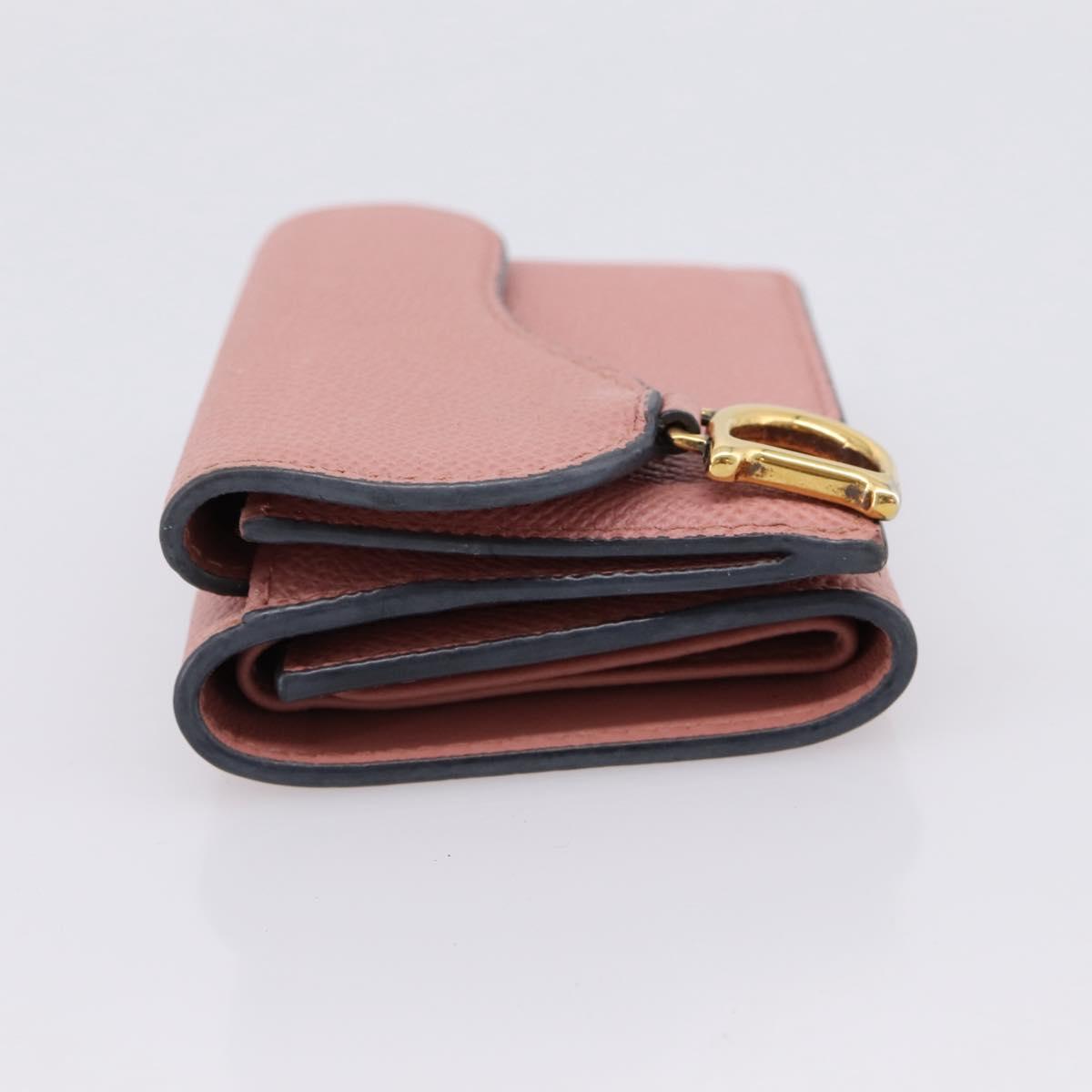 Christian Dior Saddle Compact Wallet Leather Pink Gold Auth 198797A