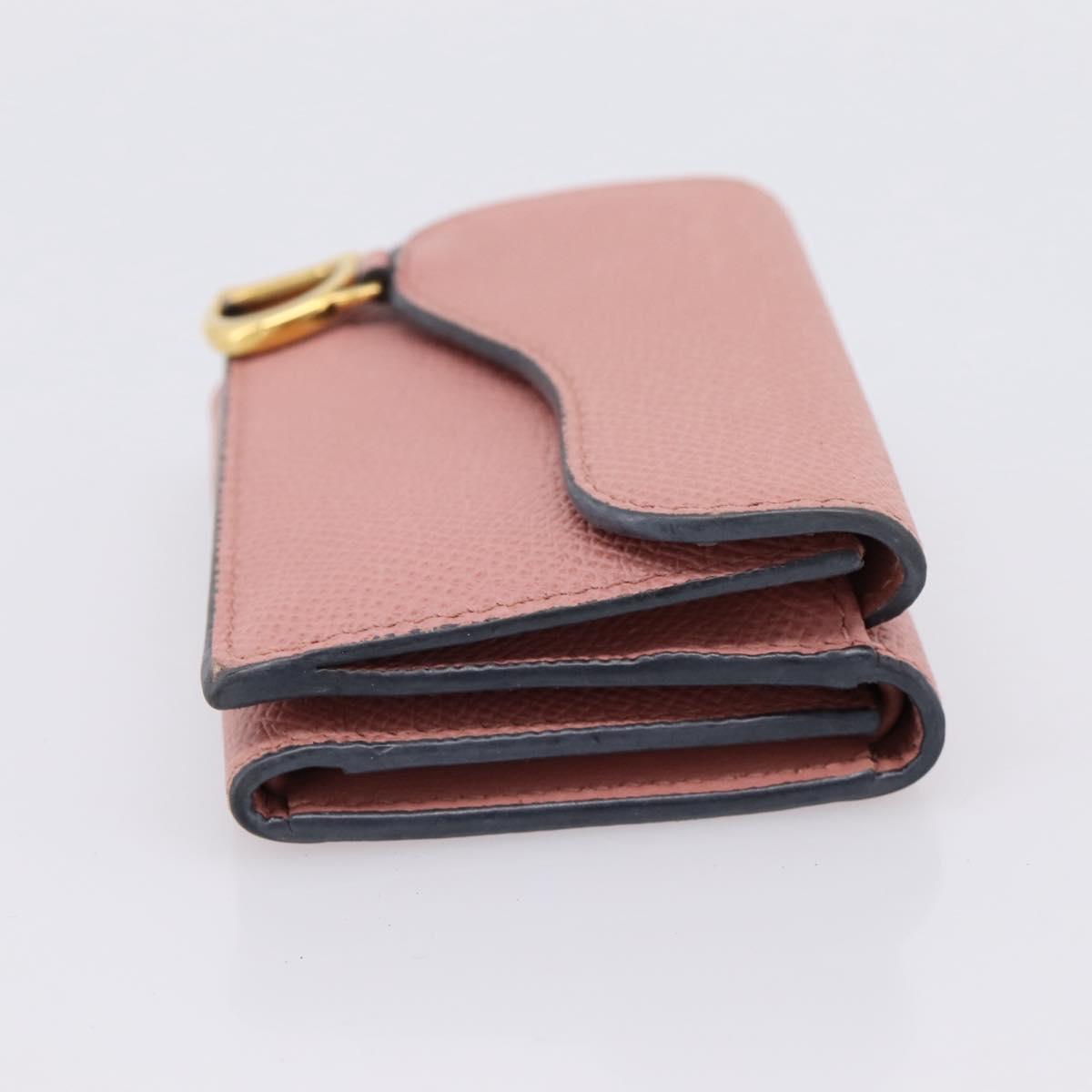 Christian Dior Saddle Compact Wallet Leather Pink Gold Auth 198797A