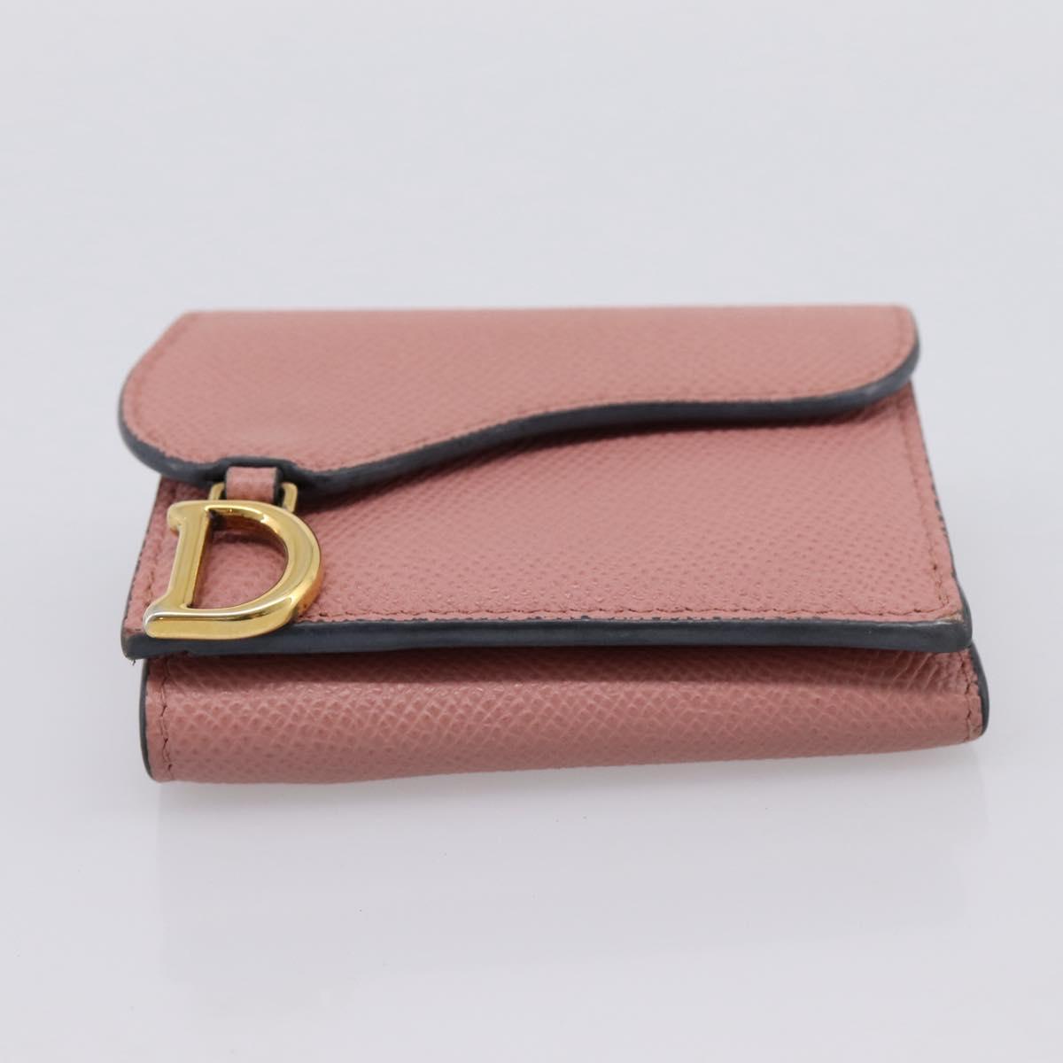 Christian Dior Saddle Compact Wallet Leather Pink Gold Auth 198797A