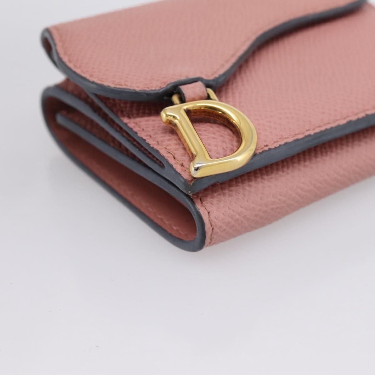 Christian Dior Saddle Compact Wallet Leather Pink Gold Auth 198797A