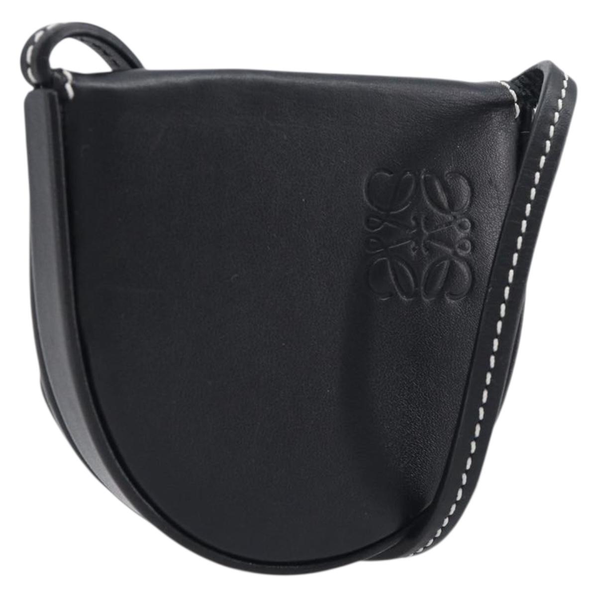 LOEWE Neck Coin Pouch Leather Black Auth 198798A