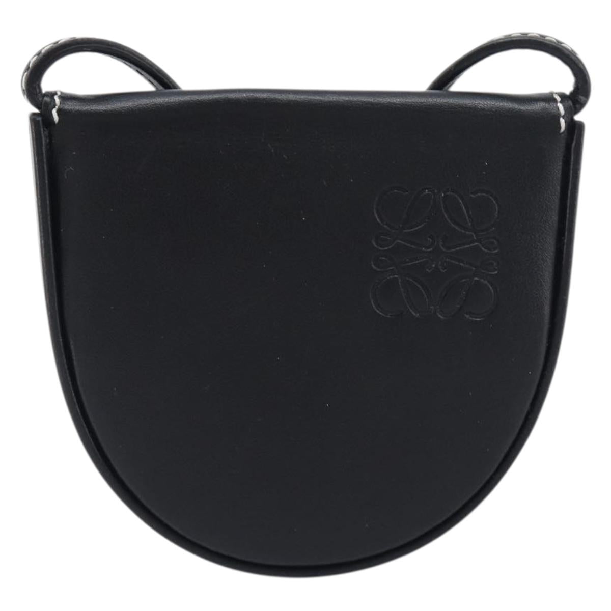 LOEWE Neck Coin Pouch Leather Black Auth 198798A