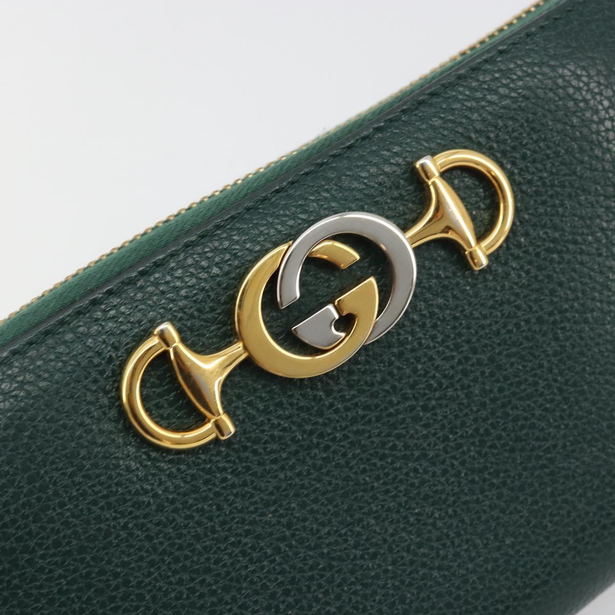 GUCCI Zumi Long Wallet Leather Green Gold 570661 Auth 198799A