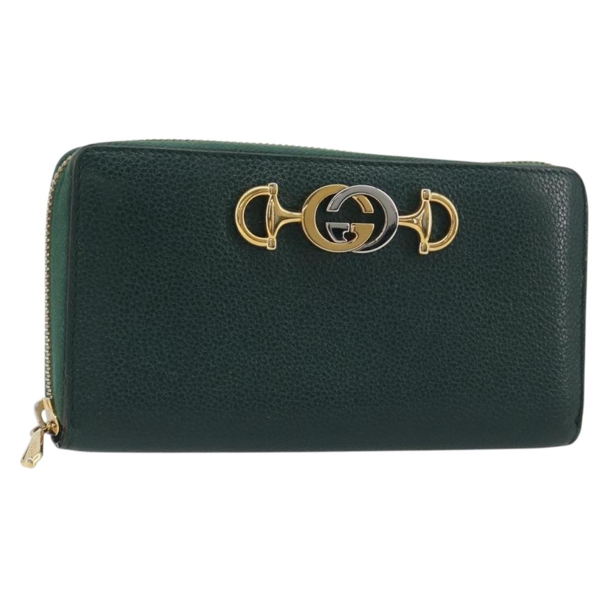 GUCCI Zumi Long Wallet Leather Green Gold 570661 Auth 198799A