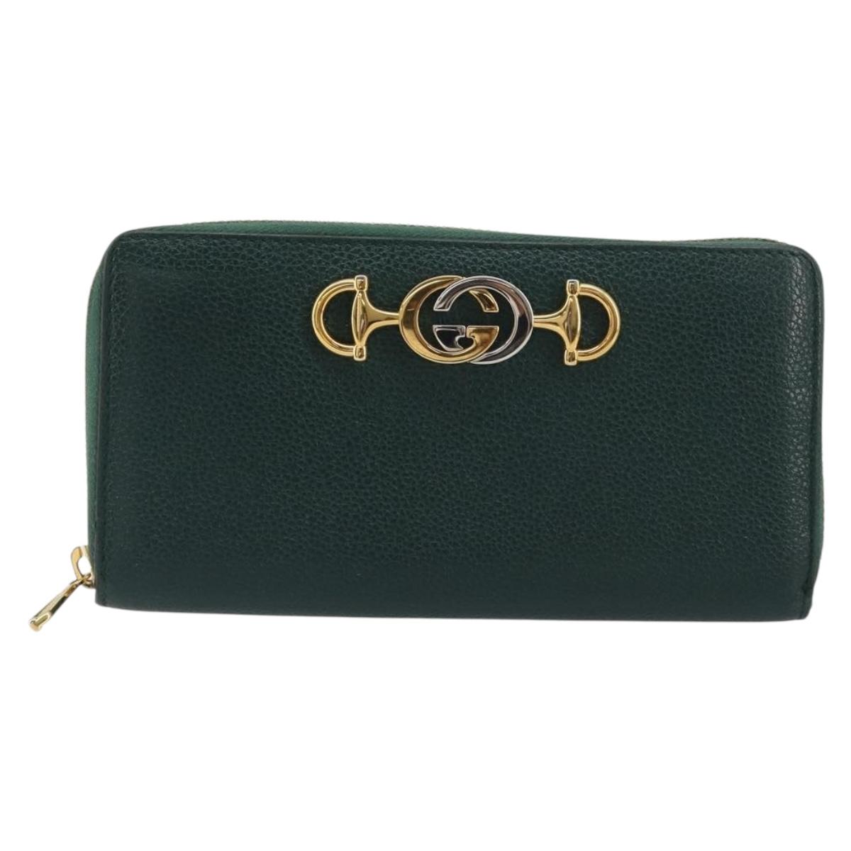 GUCCI Zumi Long Wallet Leather Green Gold 570661 Auth 198799A