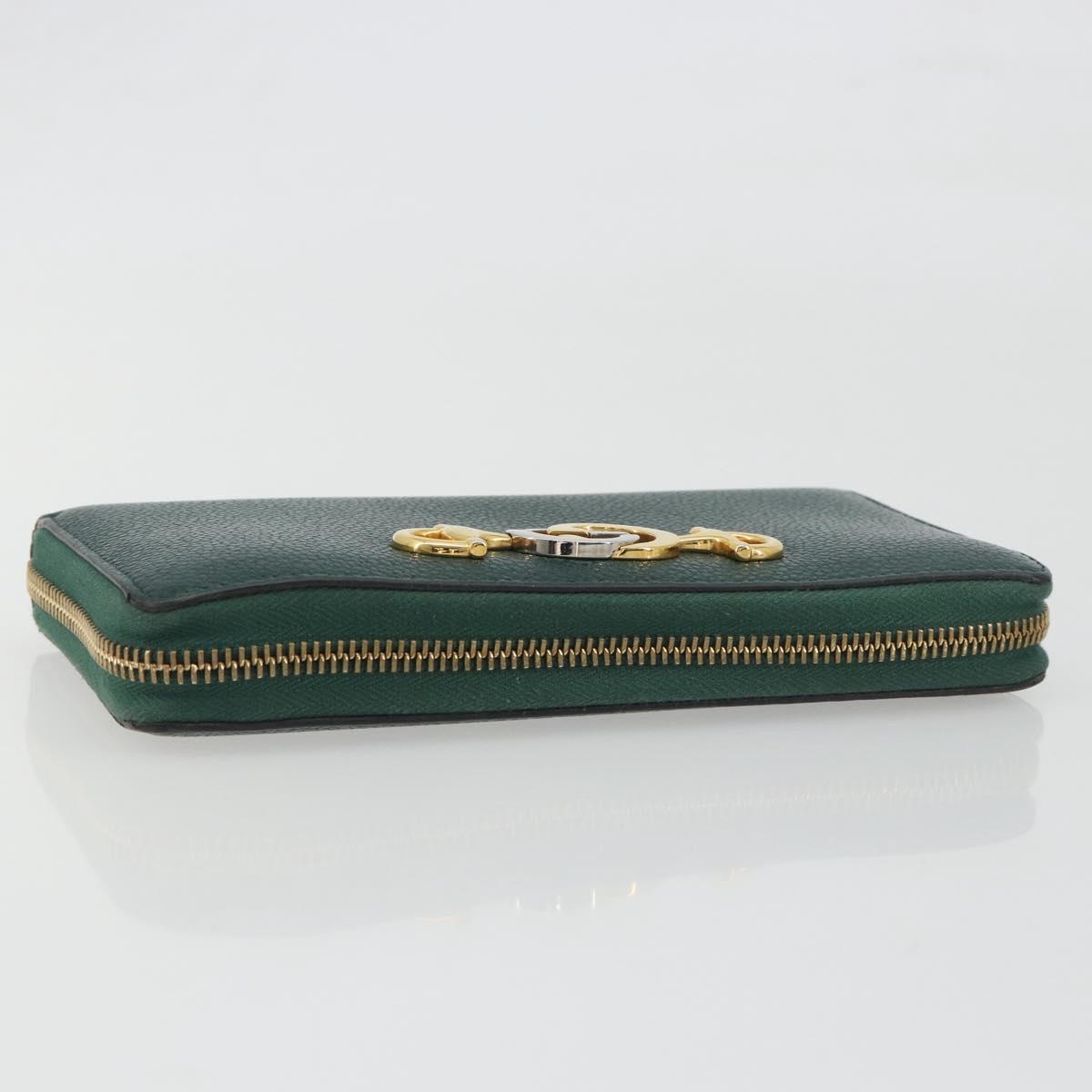 GUCCI Zumi Long Wallet Leather Green Gold 570661 Auth 198799A