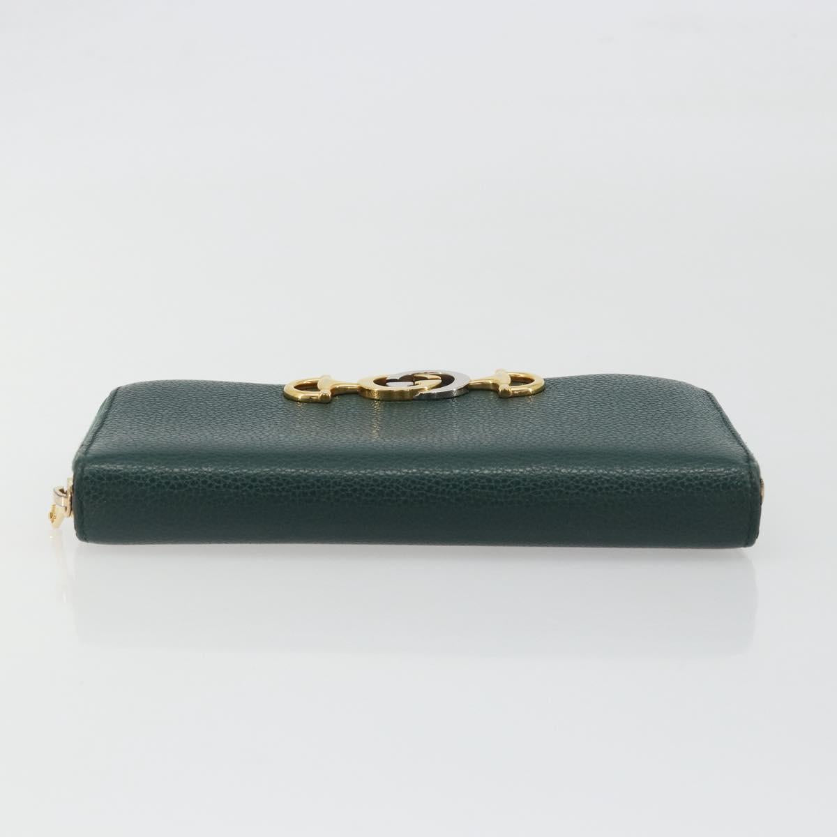 GUCCI Zumi Long Wallet Leather Green Gold 570661 Auth 198799A