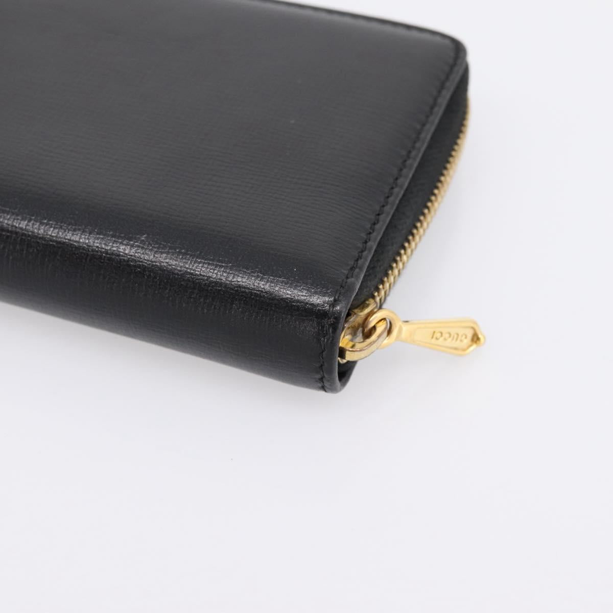 GUCCI Interlocking G Long Wallet Leather Black Gold Auth 198800V