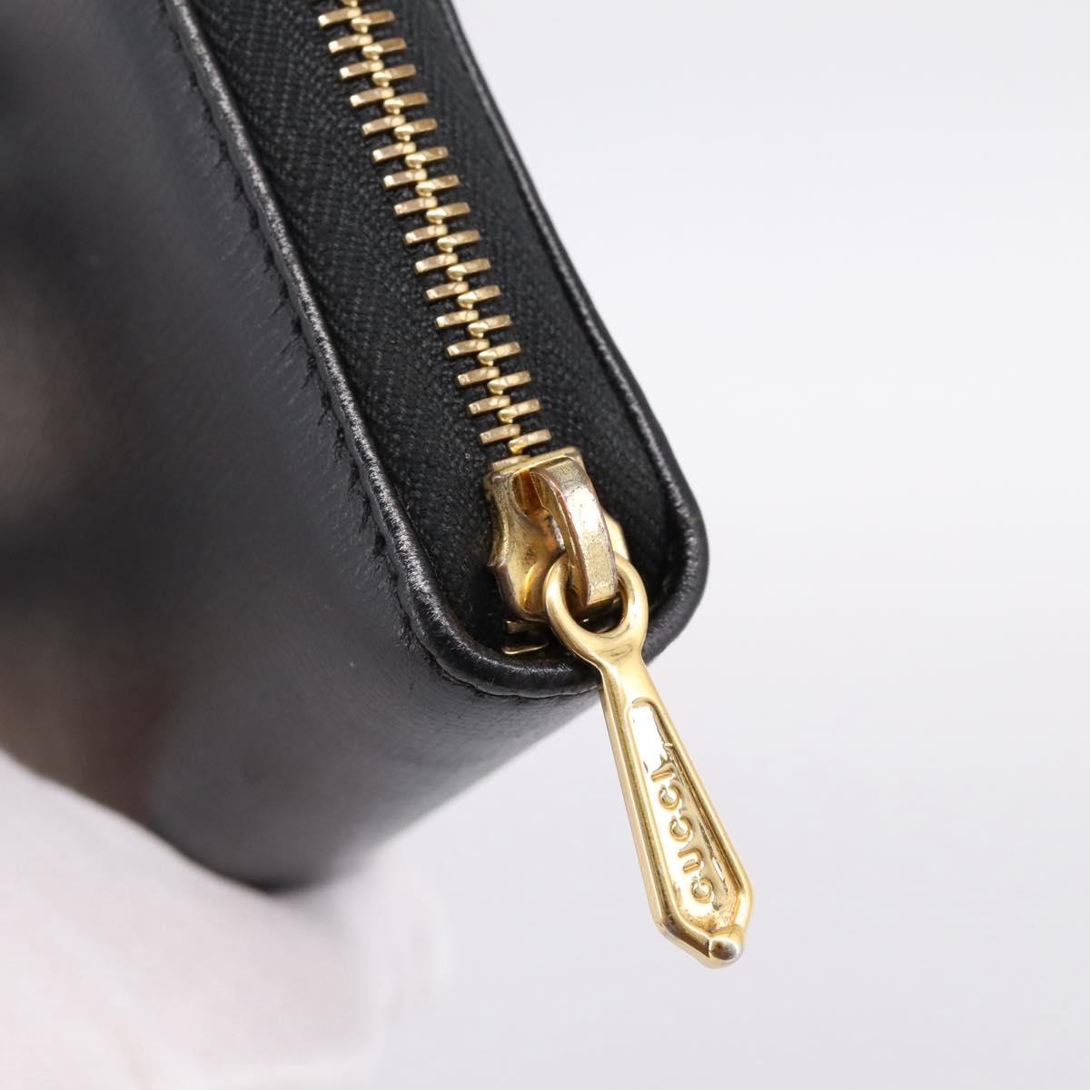 GUCCI Interlocking G Long Wallet Leather Black Gold Auth 198800V