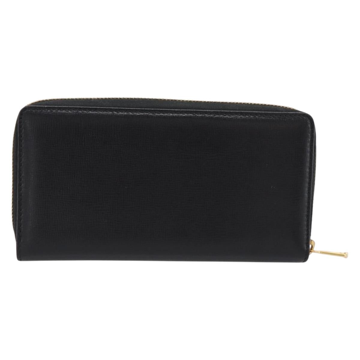 GUCCI Interlocking G Long Wallet Leather Black Gold Auth 198800V