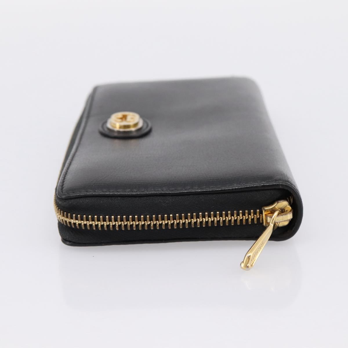 GUCCI Interlocking G Long Wallet Leather Black Gold Auth 198800V