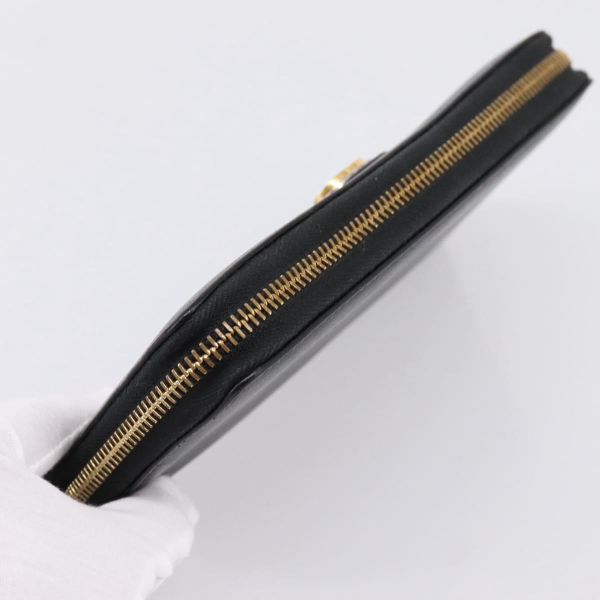 GUCCI Interlocking G Long Wallet Leather Black Gold Auth 198800V