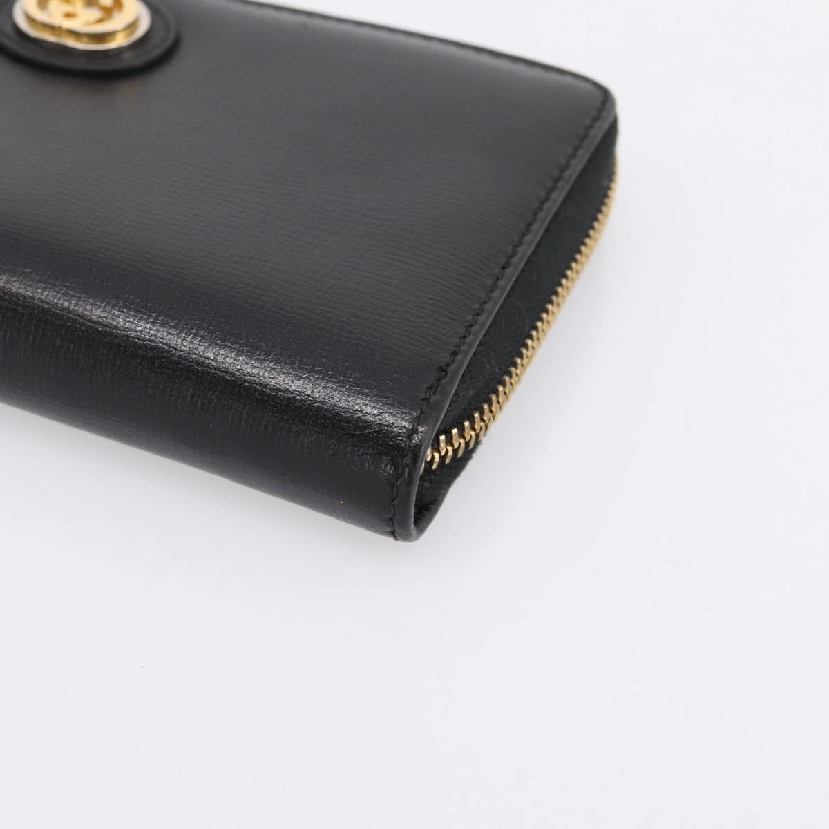 GUCCI Interlocking G Long Wallet Leather Black Gold Auth 198800V