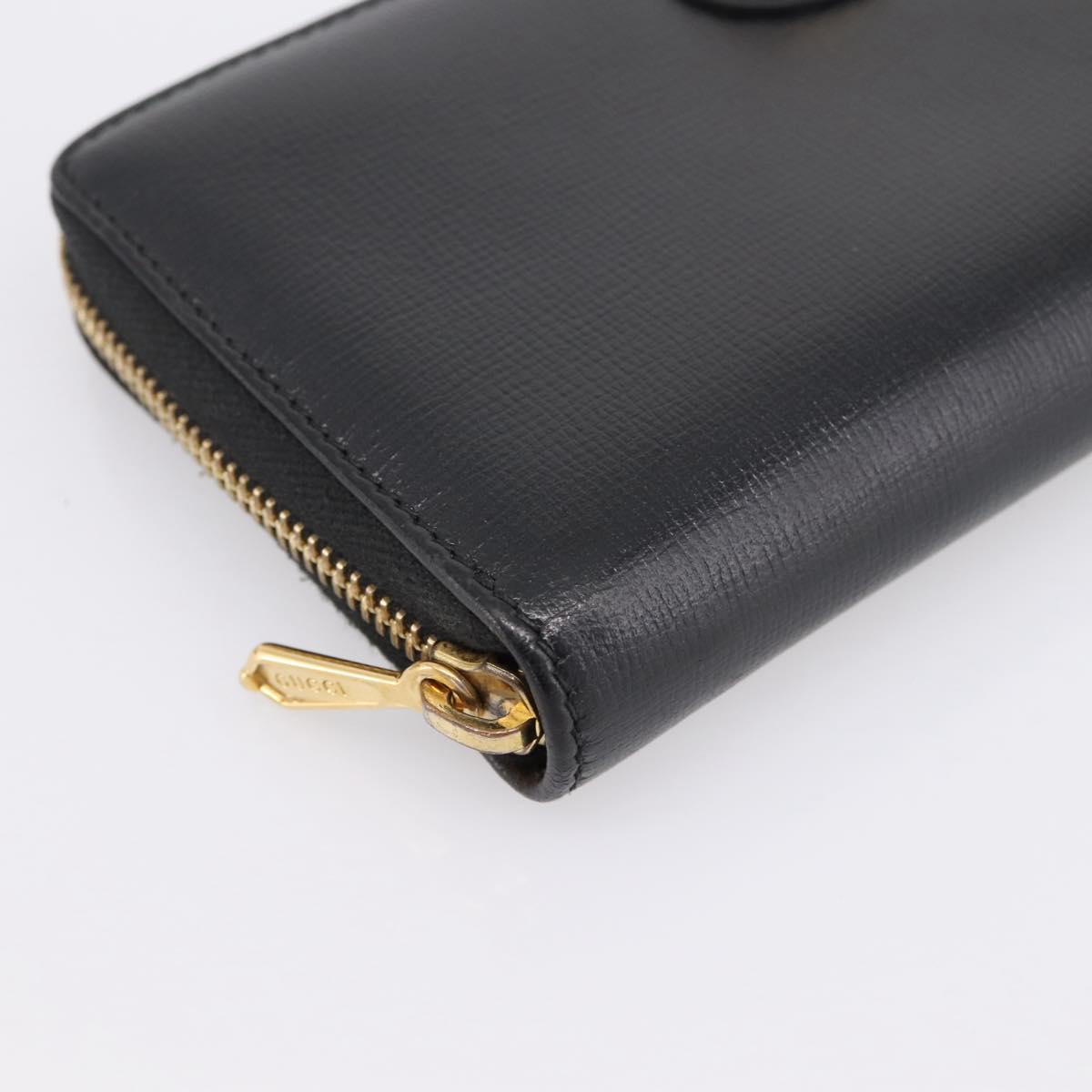 GUCCI Interlocking G Long Wallet Leather Black Gold Auth 198800V