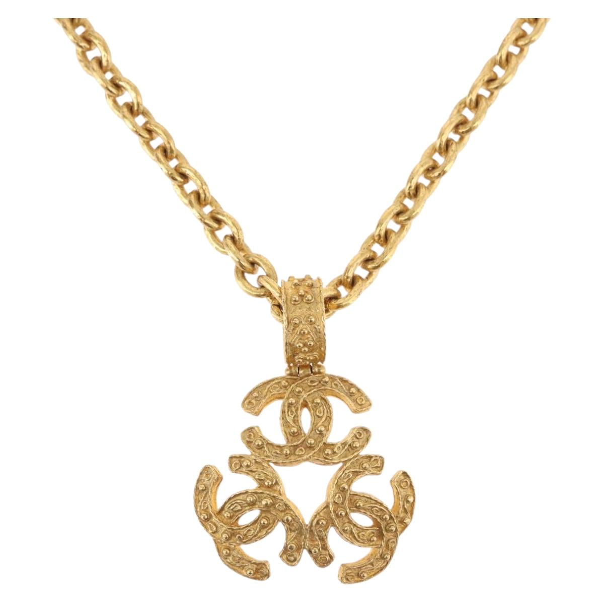 CHANEL COCO Mark Necklace Metal Gold Tone CC Auth 198801V
