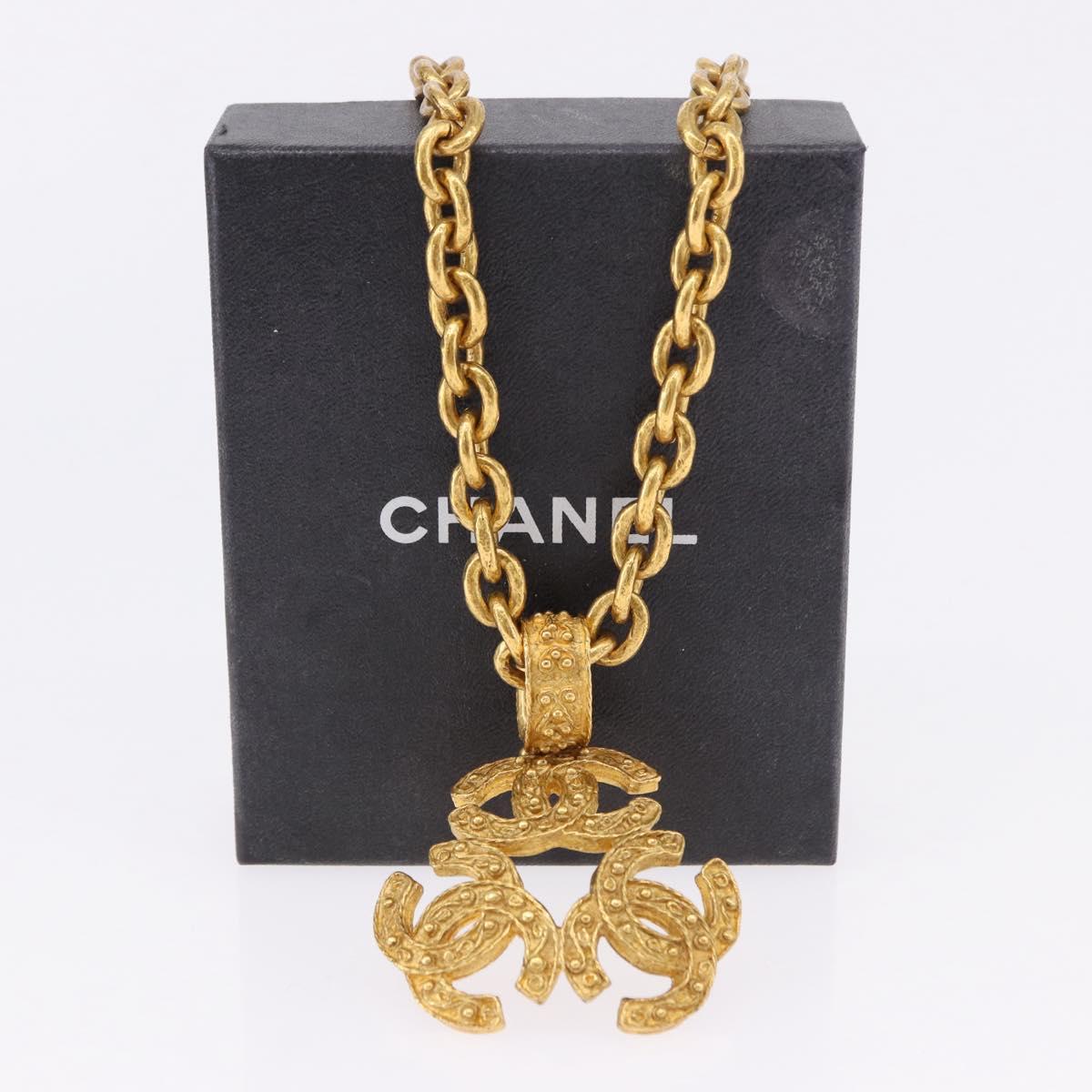 CHANEL COCO Mark Necklace Metal Gold Tone CC Auth 198801V