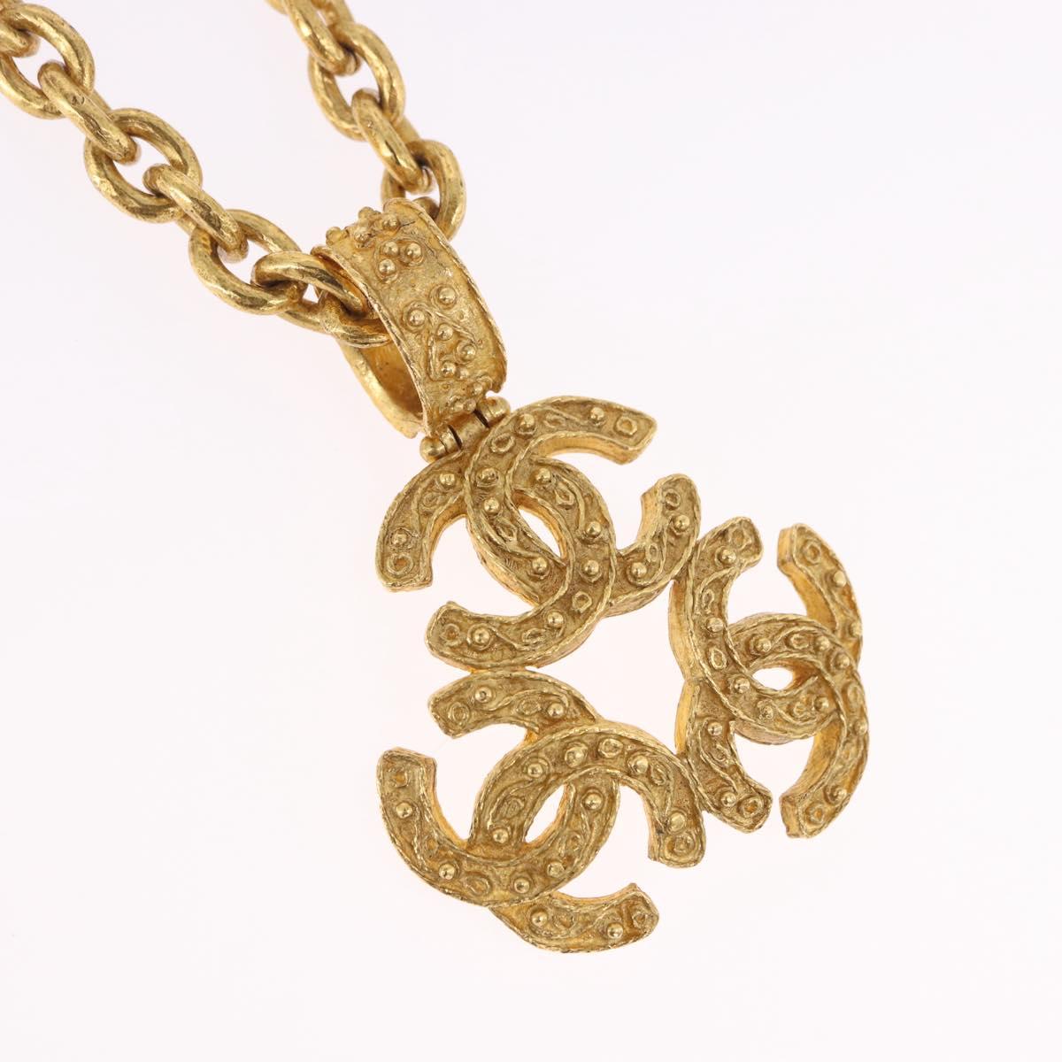 CHANEL COCO Mark Necklace Metal Gold Tone CC Auth 198801V