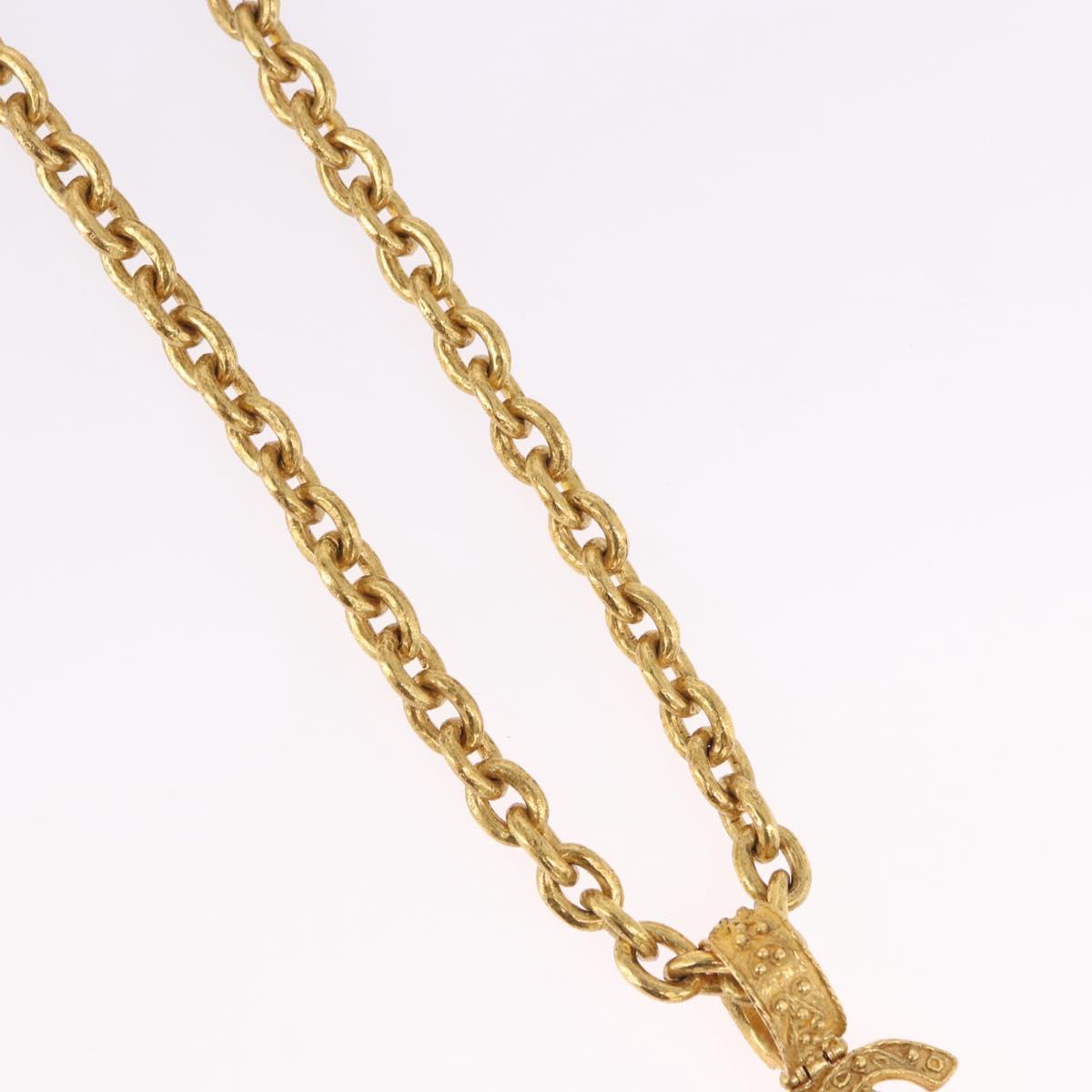 CHANEL COCO Mark Necklace Metal Gold Tone CC Auth 198801V