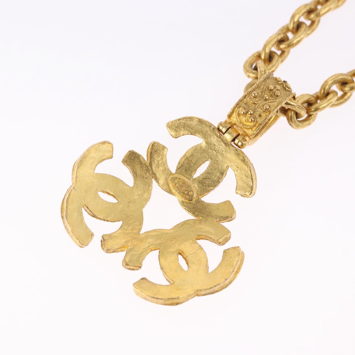 CHANEL COCO Mark Necklace Metal Gold Tone CC Auth 198801V