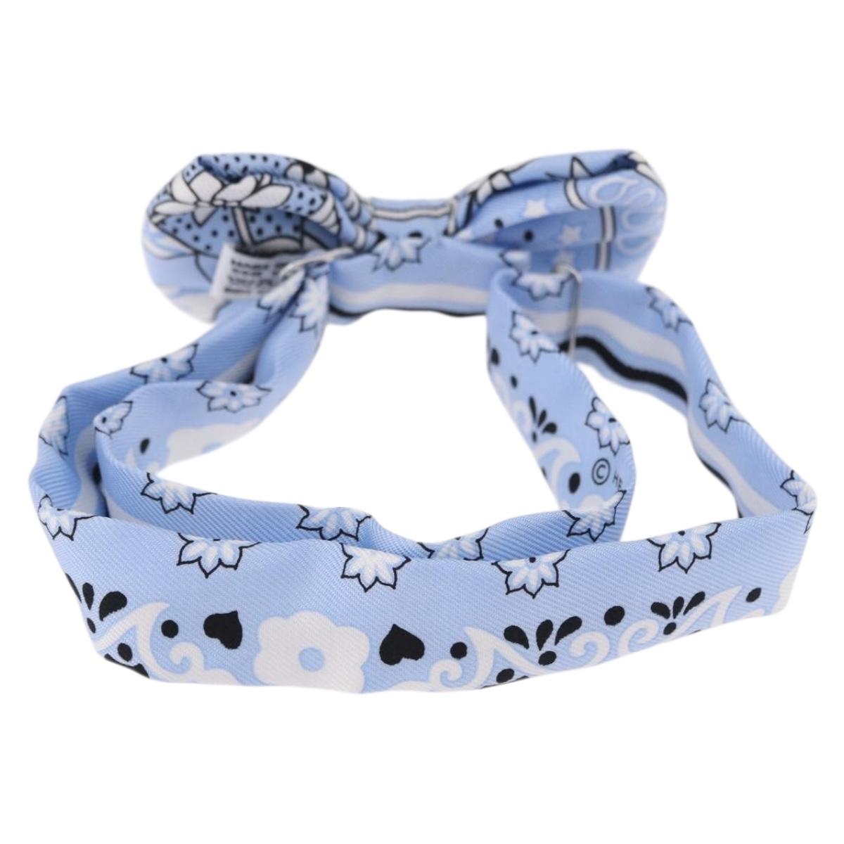 HERMES Ribbon Tie Silk Light Blue Silver Auth 198802M