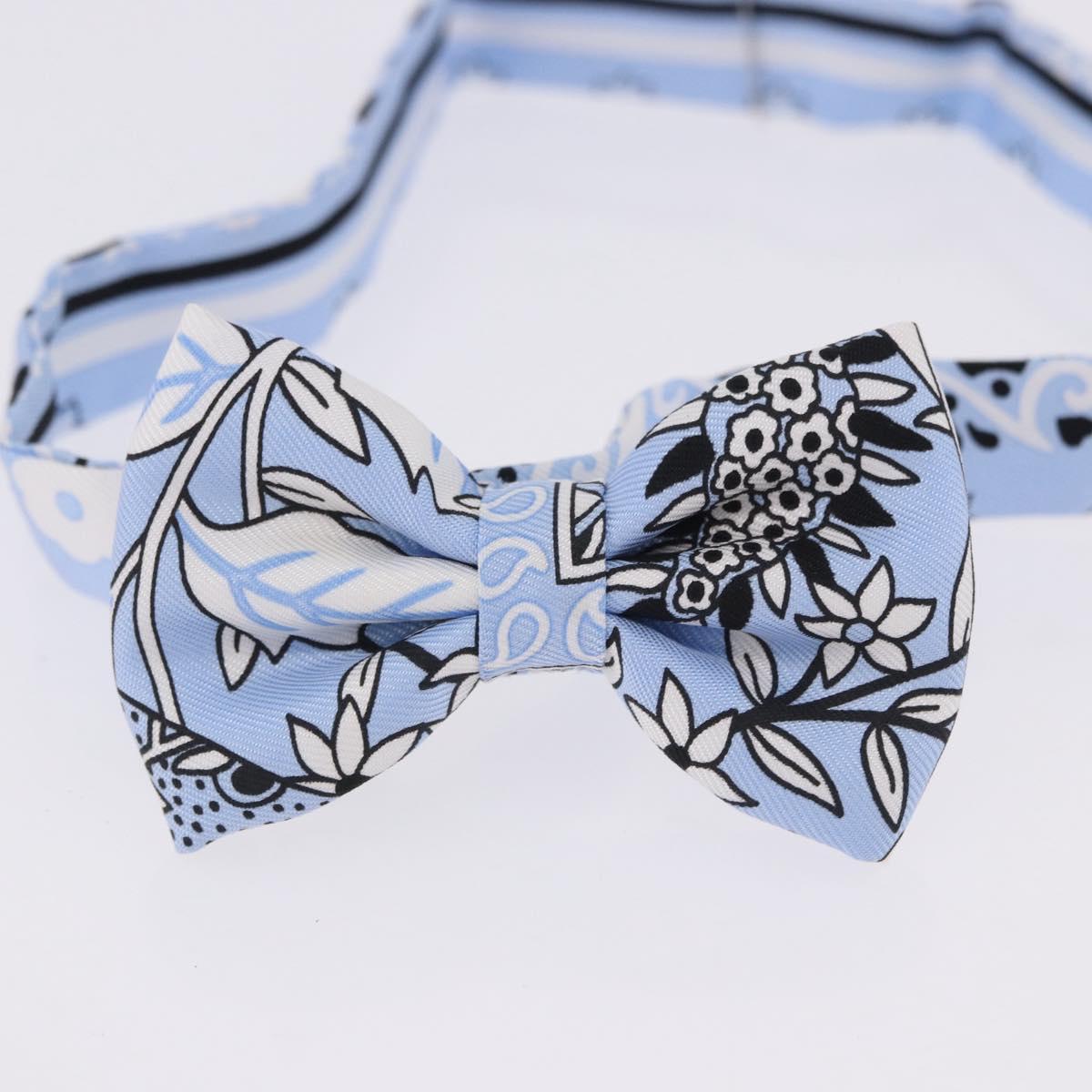 HERMES Ribbon Tie Silk Light Blue Silver Auth 198802M