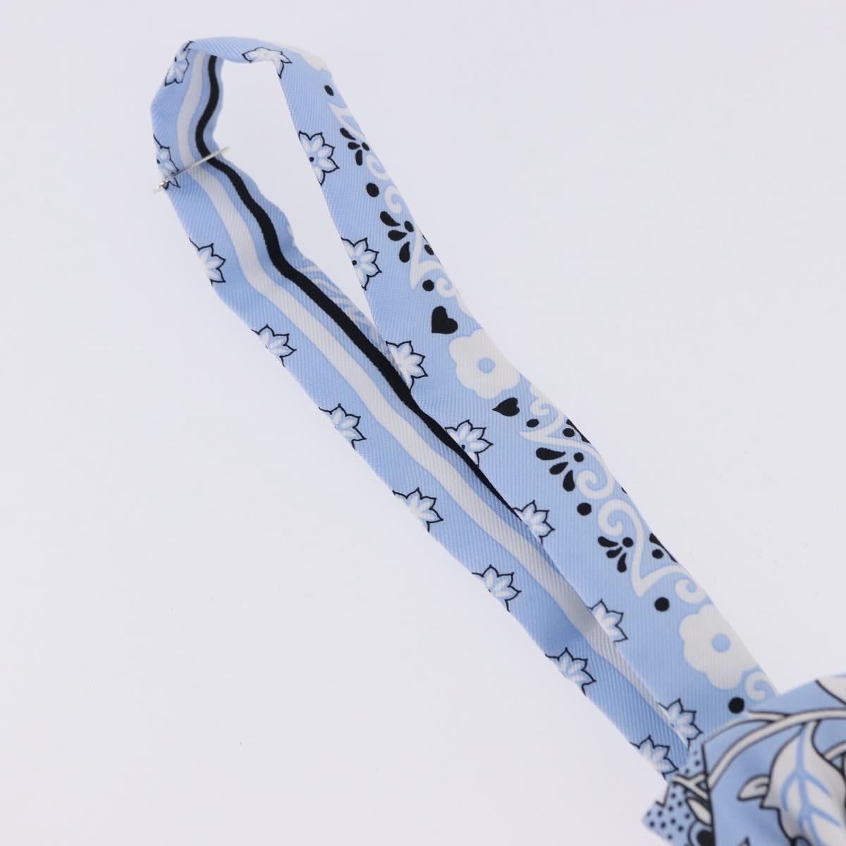 HERMES Ribbon Tie Silk Light Blue Silver Auth 198802M