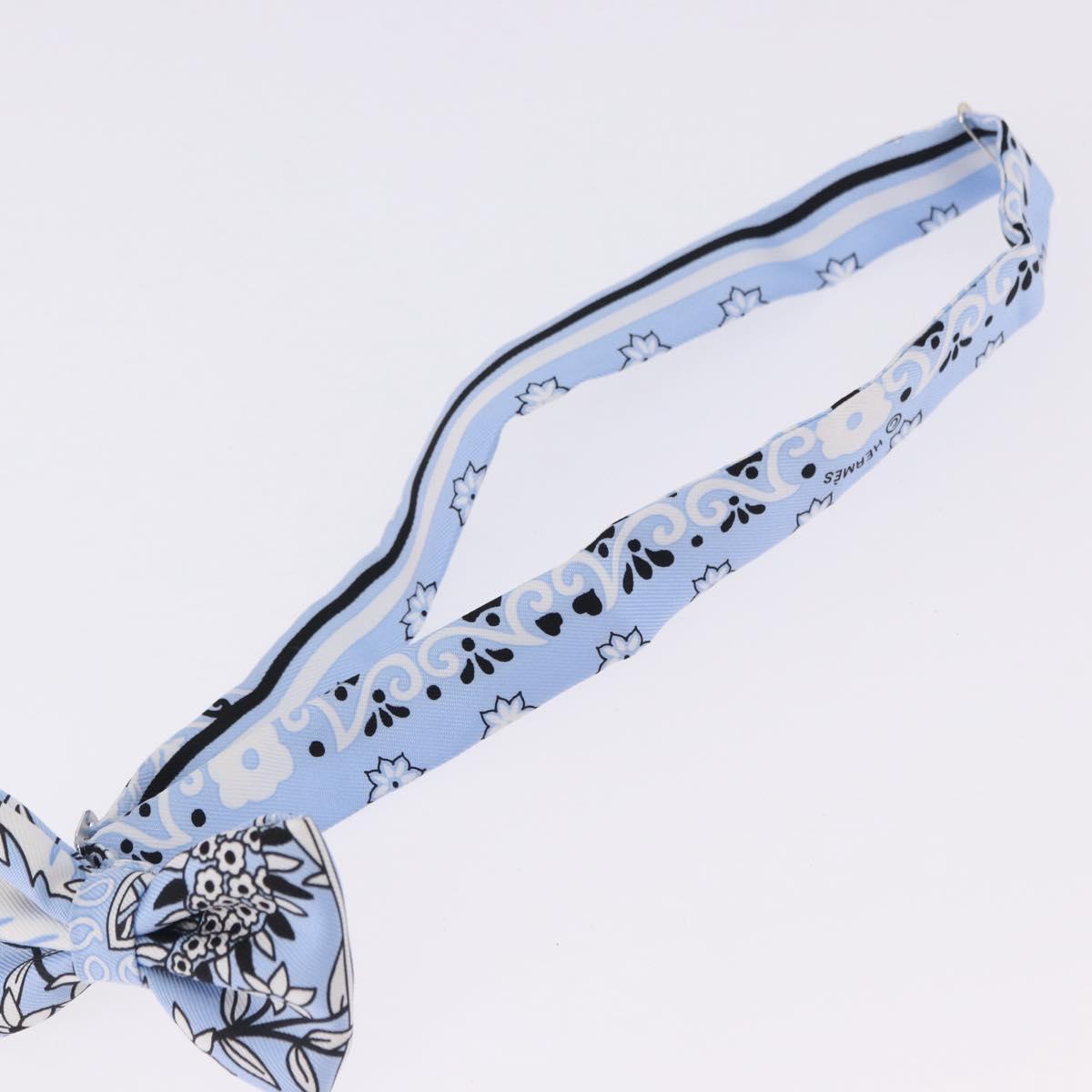 HERMES Ribbon Tie Silk Light Blue Silver Auth 198802M