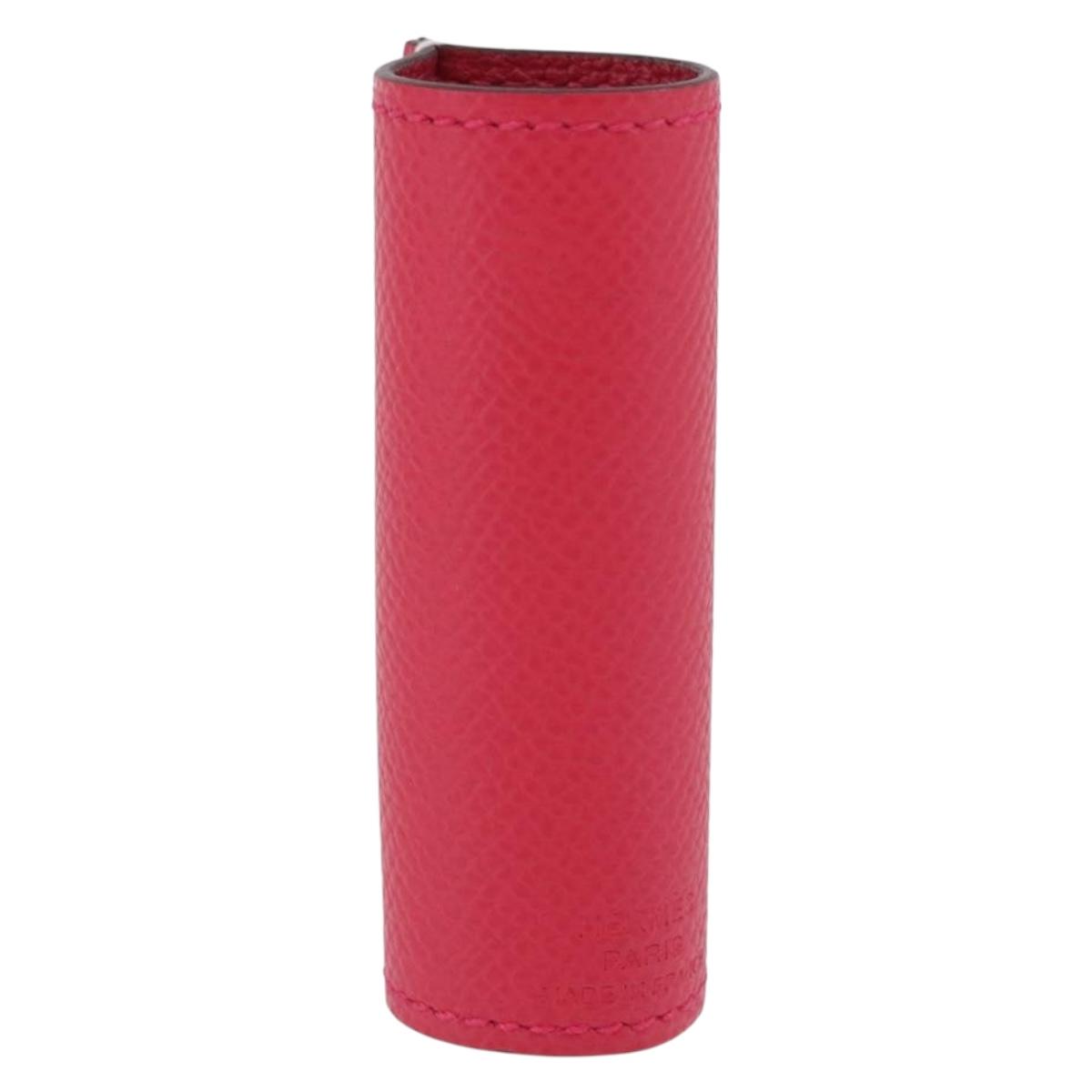 HERMES Lip Case Leather Pink Auth 198806M