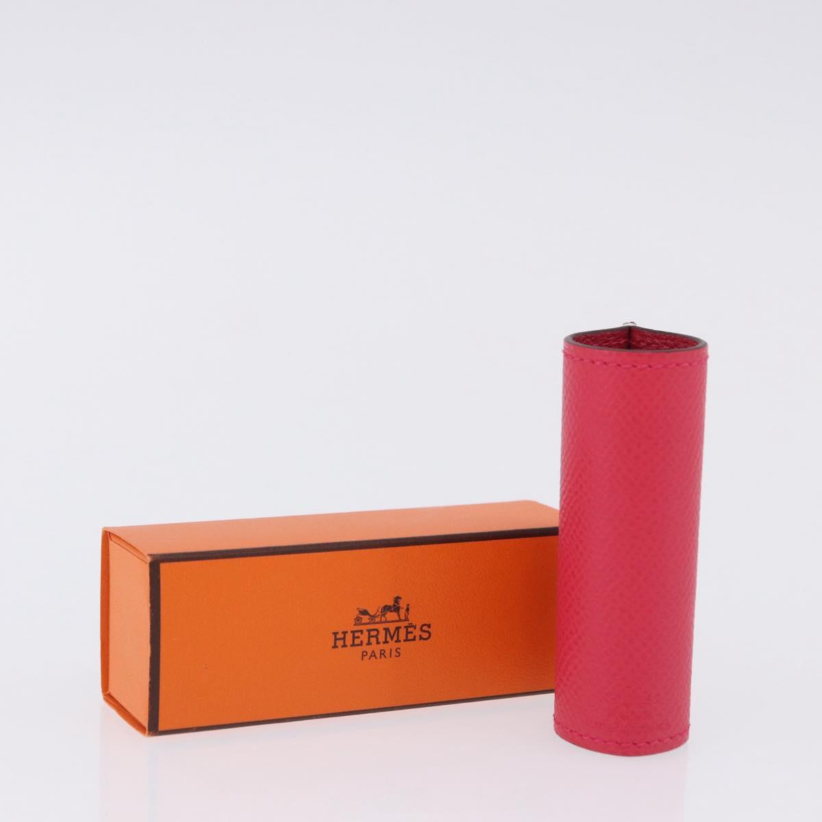 HERMES Lip Case Leather Pink Auth 198806M