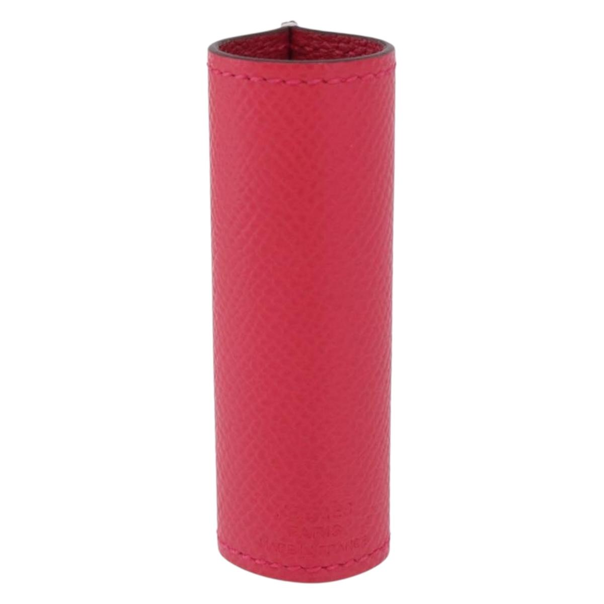 HERMES Lip Case Leather Pink Auth 198806M